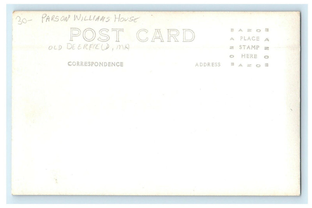 c1920's Parson Willams House Old Deerfield Massachusetts MA RPPC Photo Postcard
