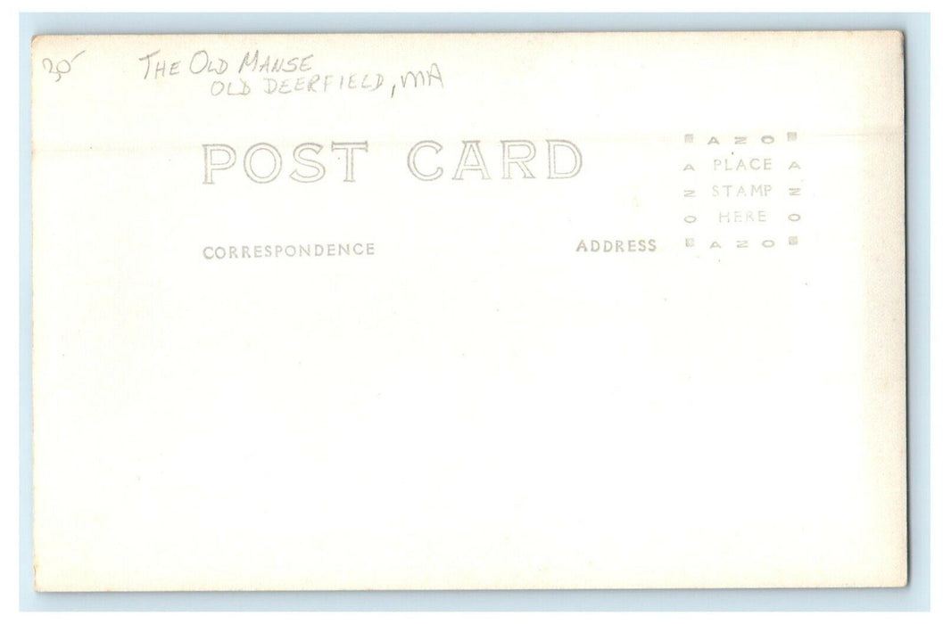 c1920's The Old Manse Old Deerfield Massachusetts MA RPPC Photo Postcard