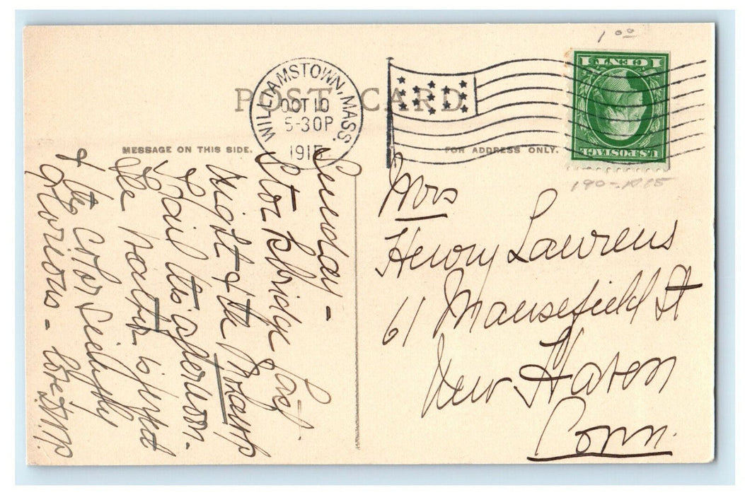 1915 Lawrence Quadrangle, Williams College, Williamstown MA Posted Postcard