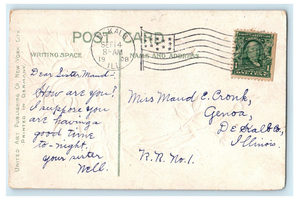 1908 Good Luck from De Kalb Illinois IL Antique Posted Postcard
