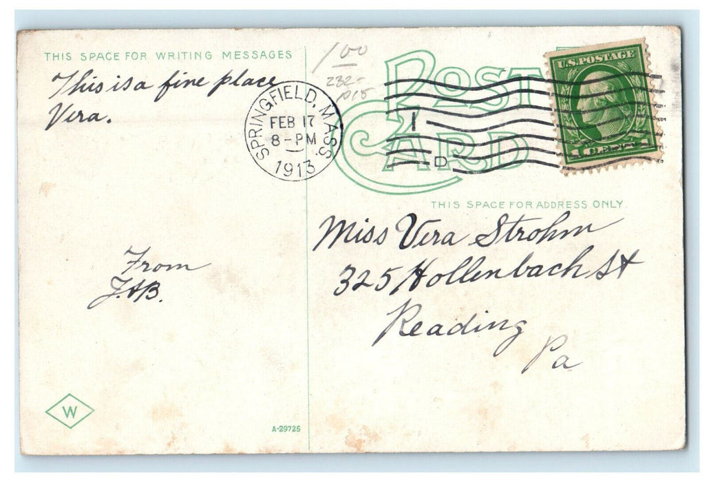 1913 US Flag, Post Office, Springfield Massachusetts MA Posted Antique Postcard
