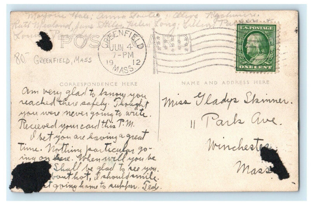 1912 Girls Students Freshmen Greenfield Massachusetts MA RPPC Photo Postcard