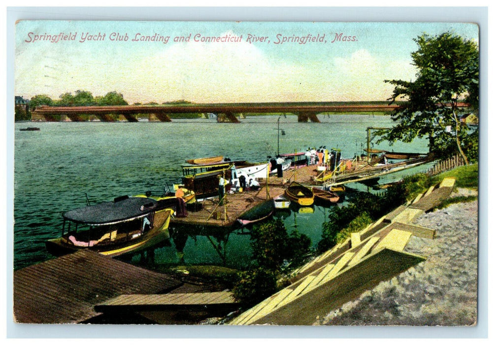 1909 Yacht Club and Conn River, Springfield Massachusetts MA Cancel Postcard