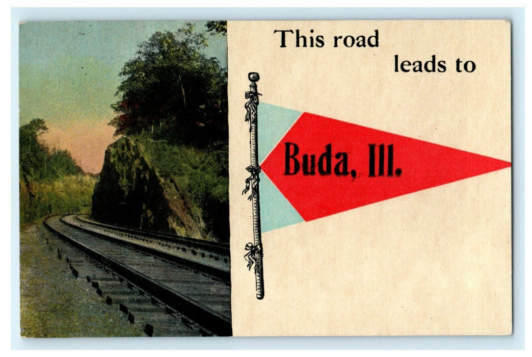 This Road Leads to Buda Illinois Vintage Antique Postcard