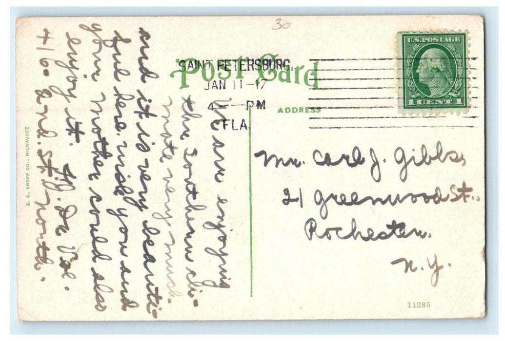 1917 View Of Second Street North St. Petersburg Florida FL Antique Postcard