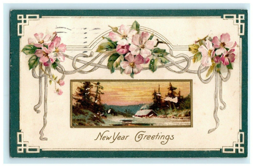 John Winsch New Year's Art Nouveau 1907 Embossed Vintage Antique Postcard