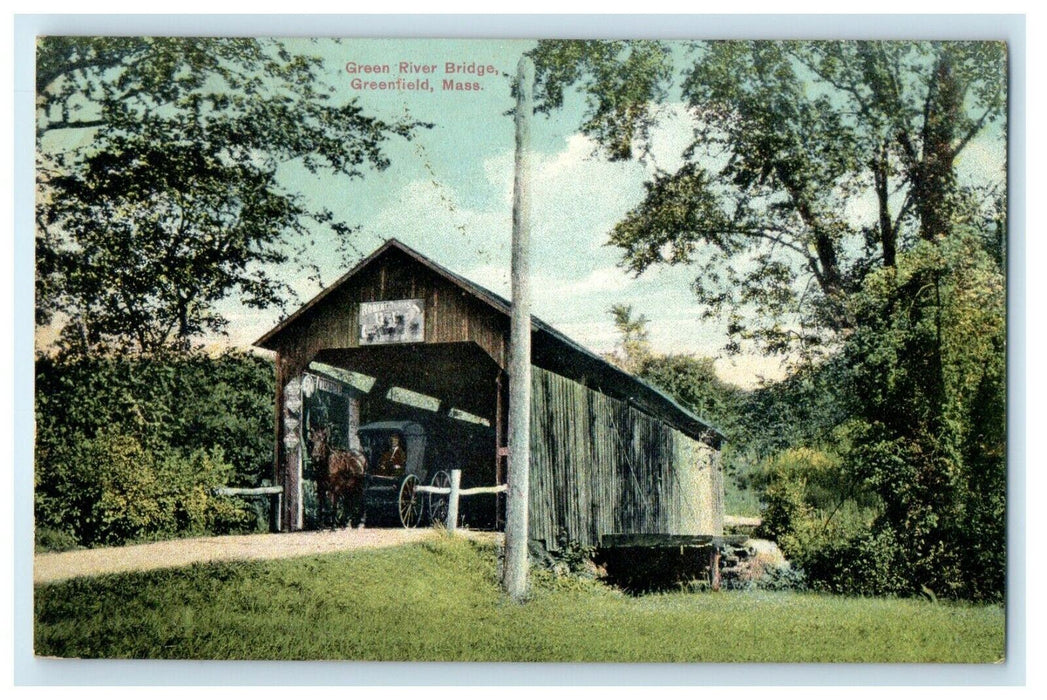 1910 Green River Bridge Horse Barn Greenfield Massachusetts MA Antique Postcard