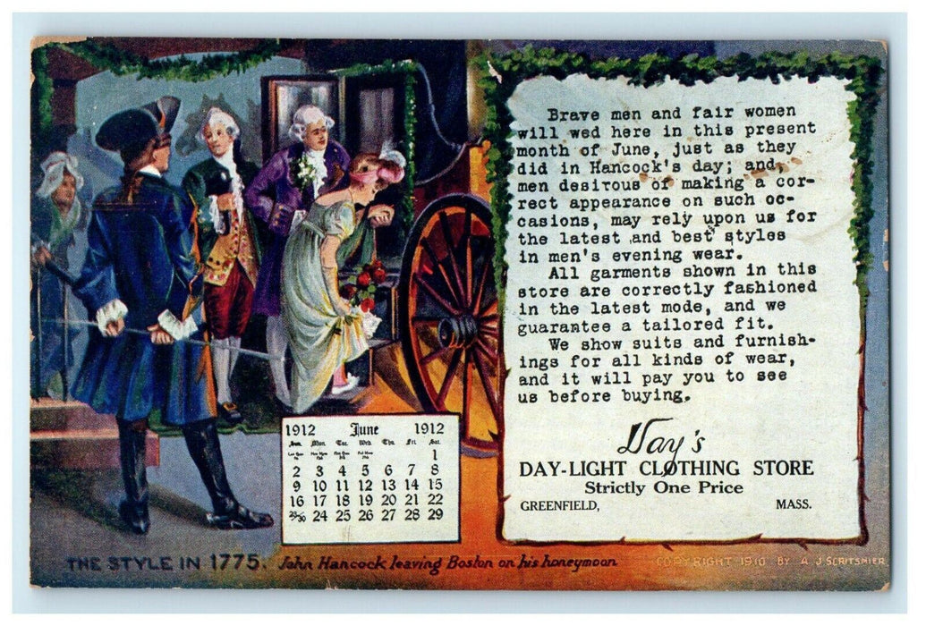 1912 John Hancock Leaving Boston, Day-Light Clothing Store, Advertising Postcard
