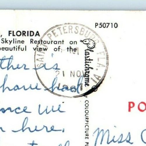 1967 Security Federal Bank With Skyline Restaurant St. Petersburg FL Postcard