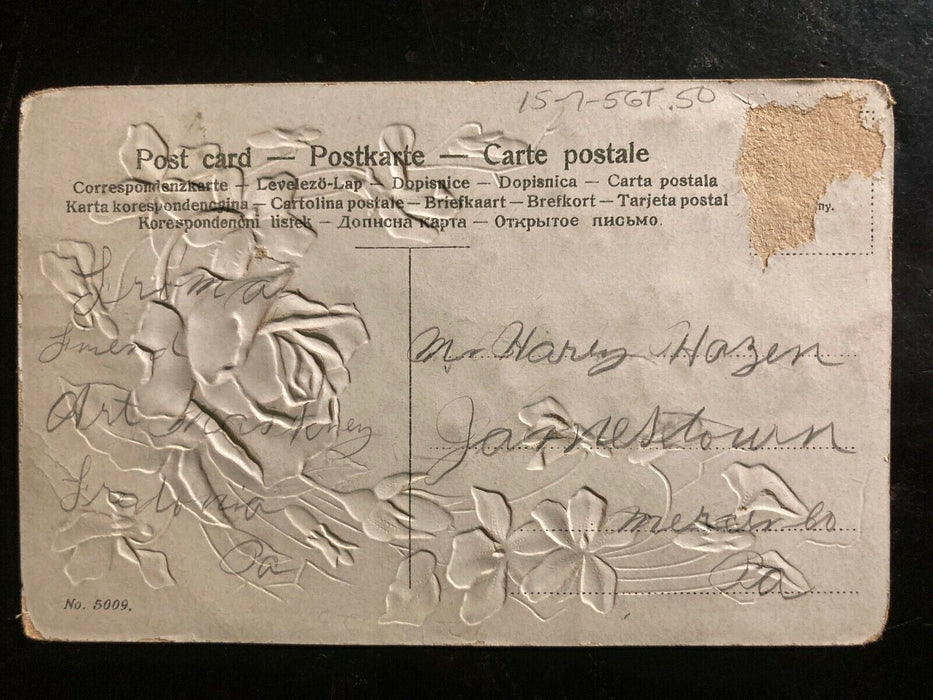 c1910 Greetings From Herman Pennsylvania PA Glitter Embossed Flowers Postcard