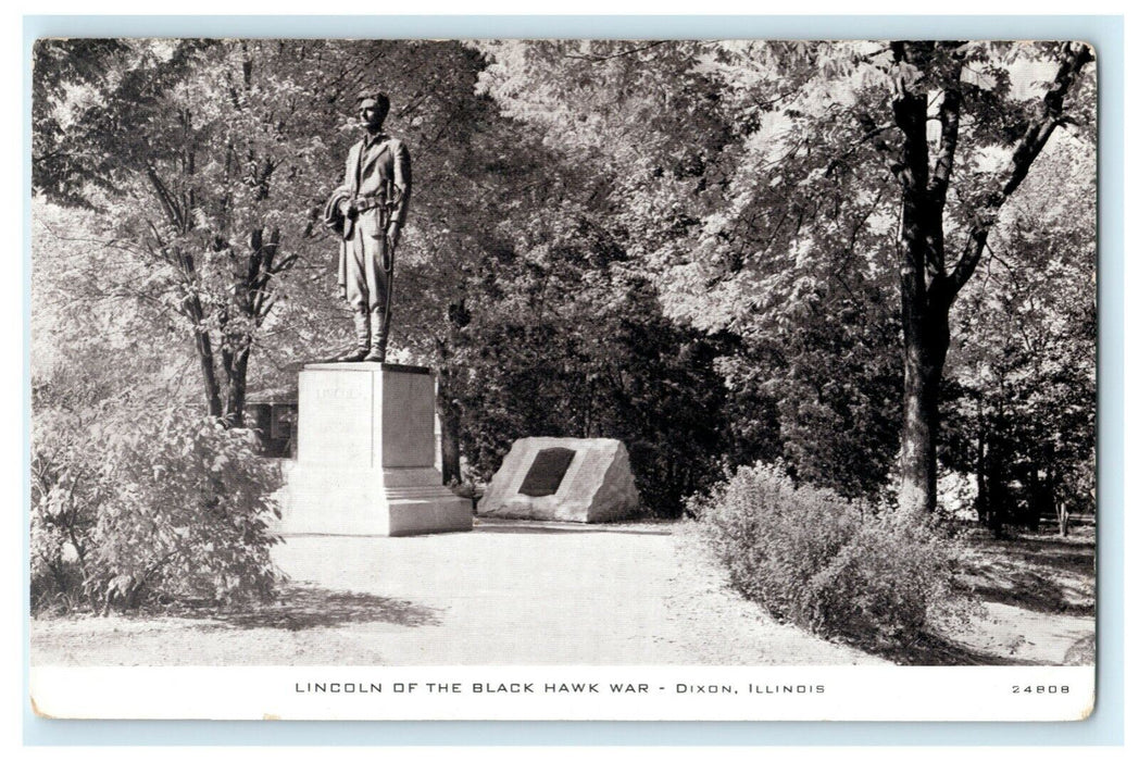 Lincoln Black Hawk War Dixon Illinois c1950's Vintage Antique Postcard