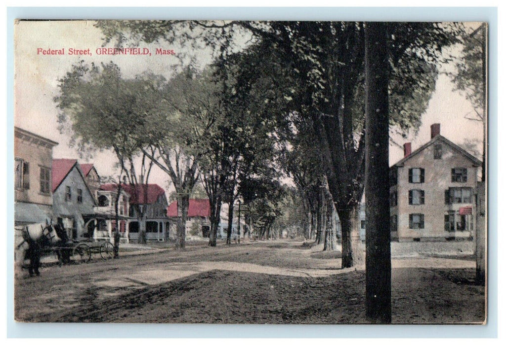 1909 A View of Federal Street in Greenfield Massachusetts MA Postcard