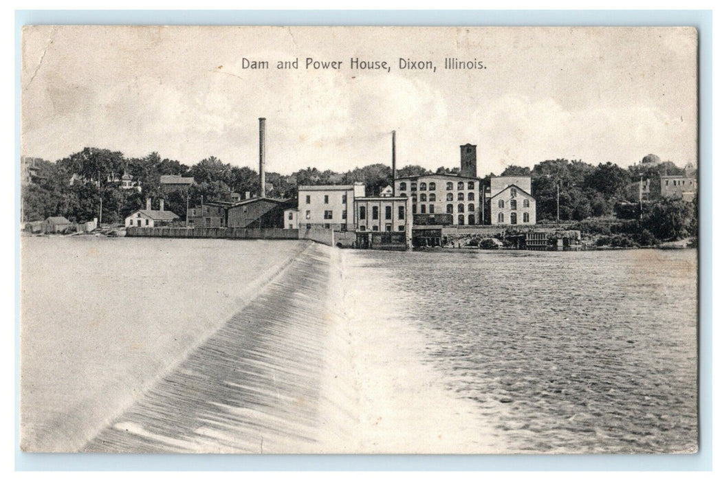 Dam and Power House Dixon Illinois 1910 Polo Vintage Antique Postcard