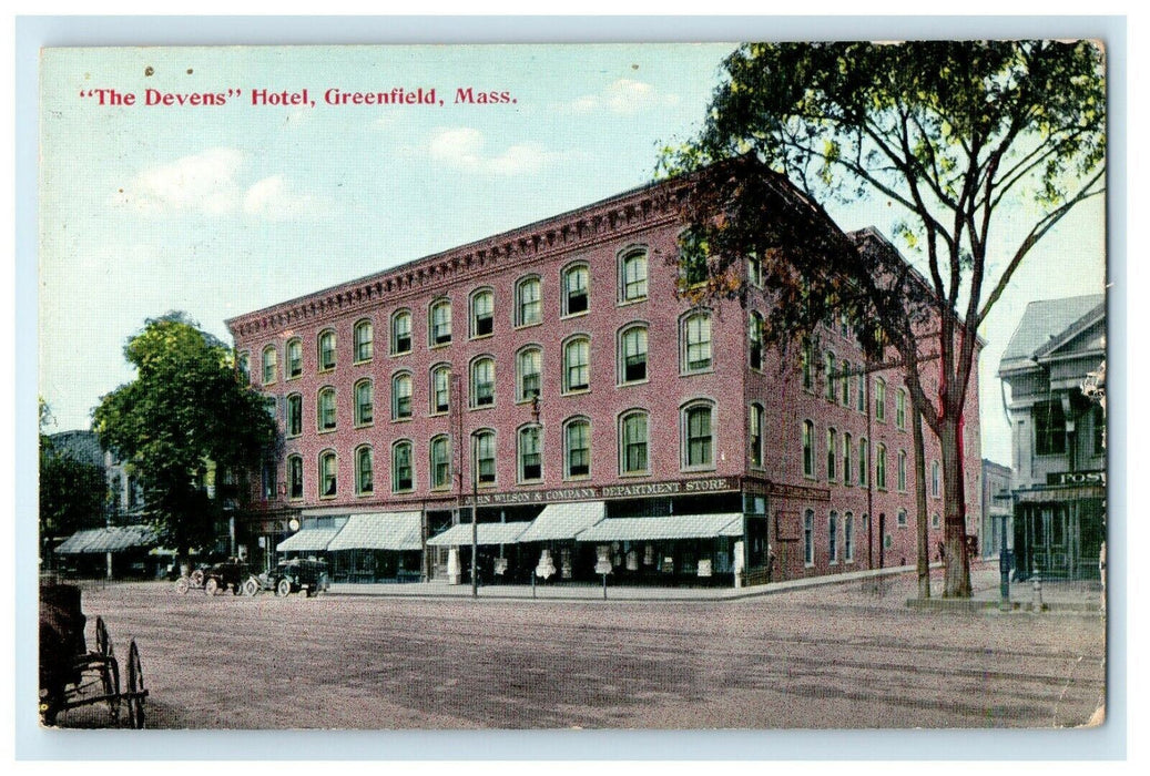 1913 "The Devens Hotel" Greenfield, Massachusetts MA Posted Postcard