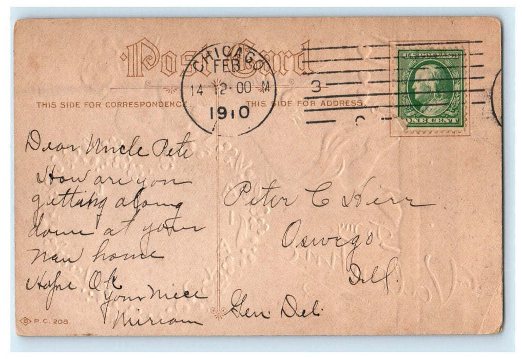 1910 Valentine Cupid Cherubs Floating Heart Telegraph Wire Embossed Postcard