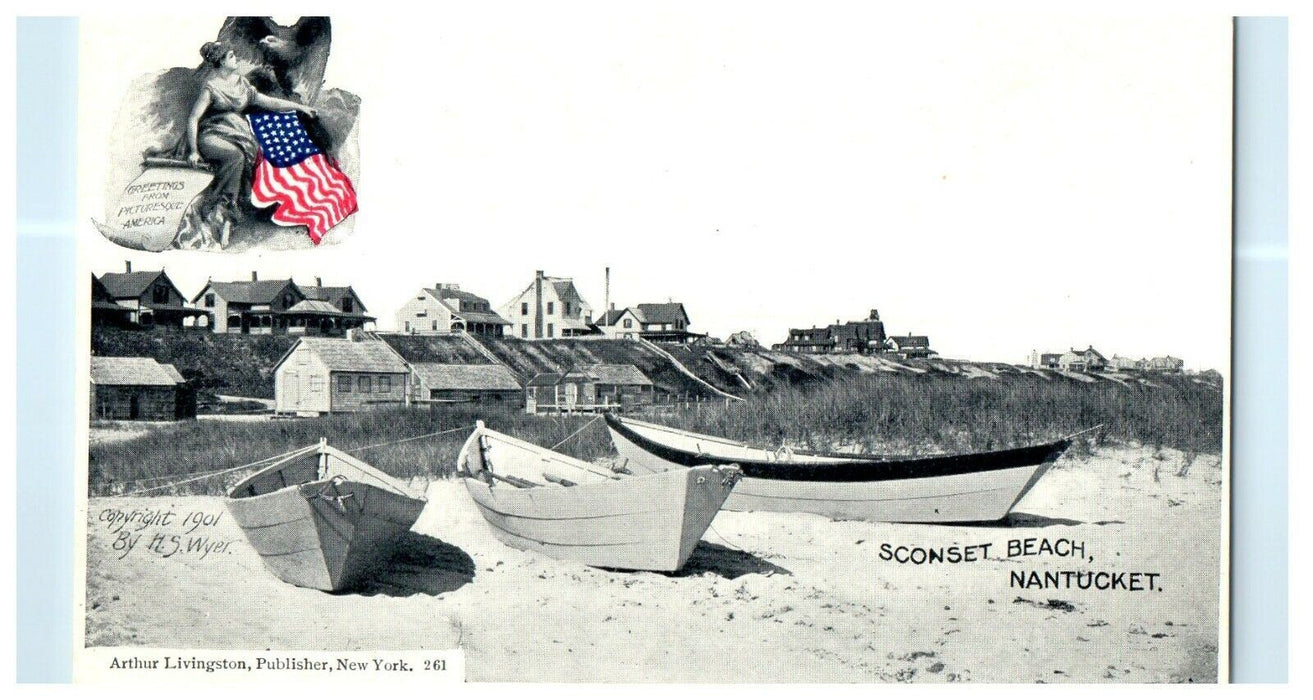 1901 Boats at Sconset Beach, Nantucket Massachusetts MA Postcard