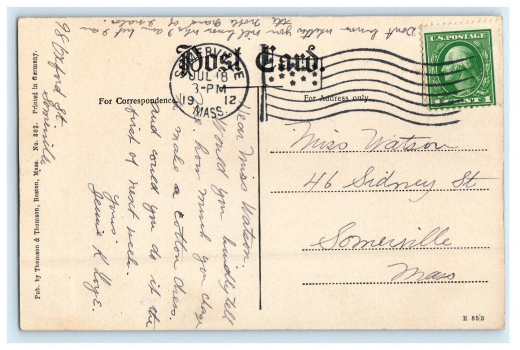 1912 Prospect Tower from Parkway, Somerville Massachusetts MA Antique Postcard