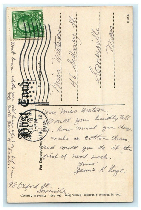 1912 Prospect Tower from Parkway, Somerville Massachusetts MA Antique Postcard