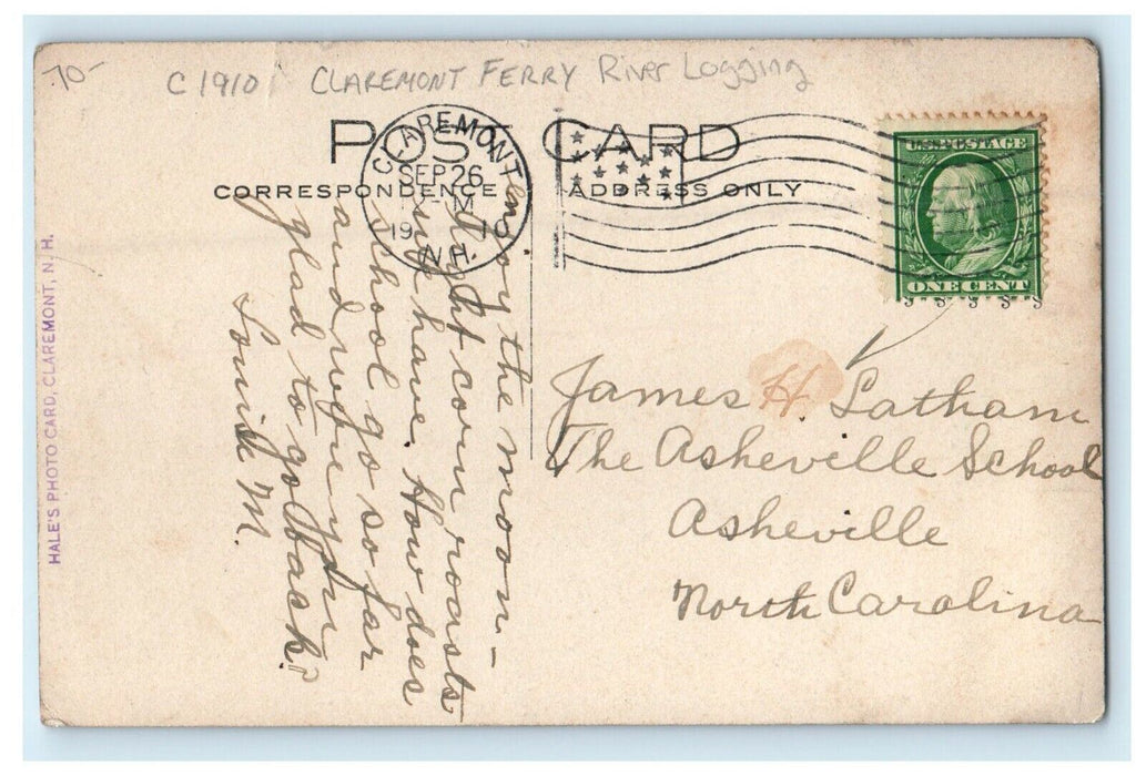 1910 View Of Claremont Ferry River Logging New Hampshire NH RPPC Photo Postcard