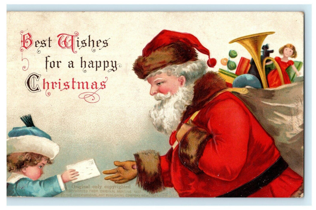 Christmas Santa Child Clapsaddle Germany Dixon Illinois 1907 Antique Postcard