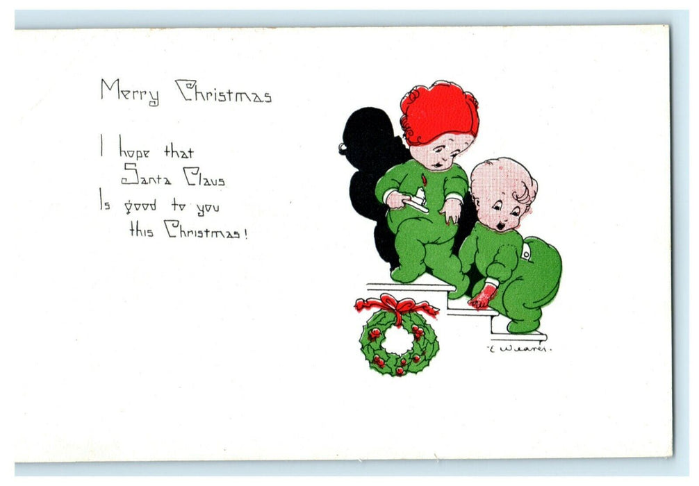Christmas E. Weaver Baby Wreath Juvenile c1910 Vintage Antique Postcard