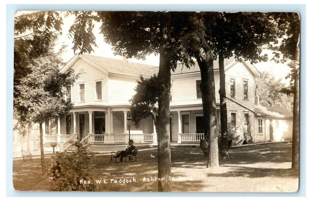Residence of WE Paddock Ashton Illinois 1910 RPPC Photo Vintage Antique Postcard