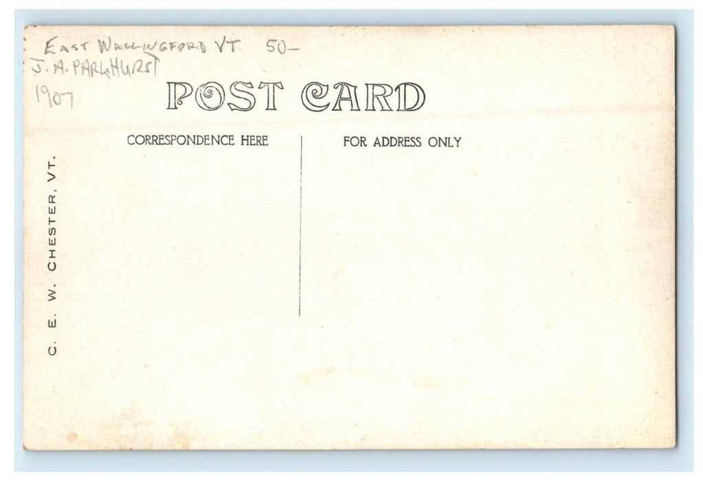 1907 J.A Parkhurst East Wallingford Vermont VT RPPC Photo Antique Postcard