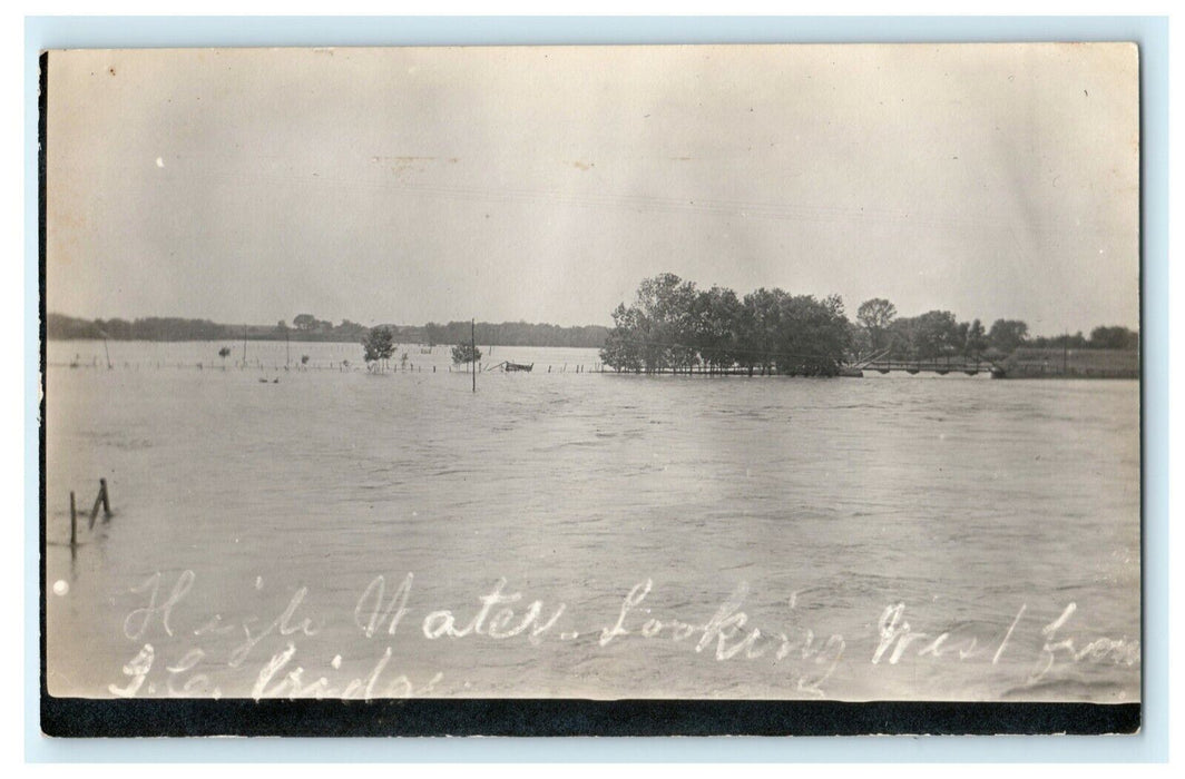 Flood Water Bridge Amboy Illinois 1911 RPPC Photo Vintage Antique Postcard