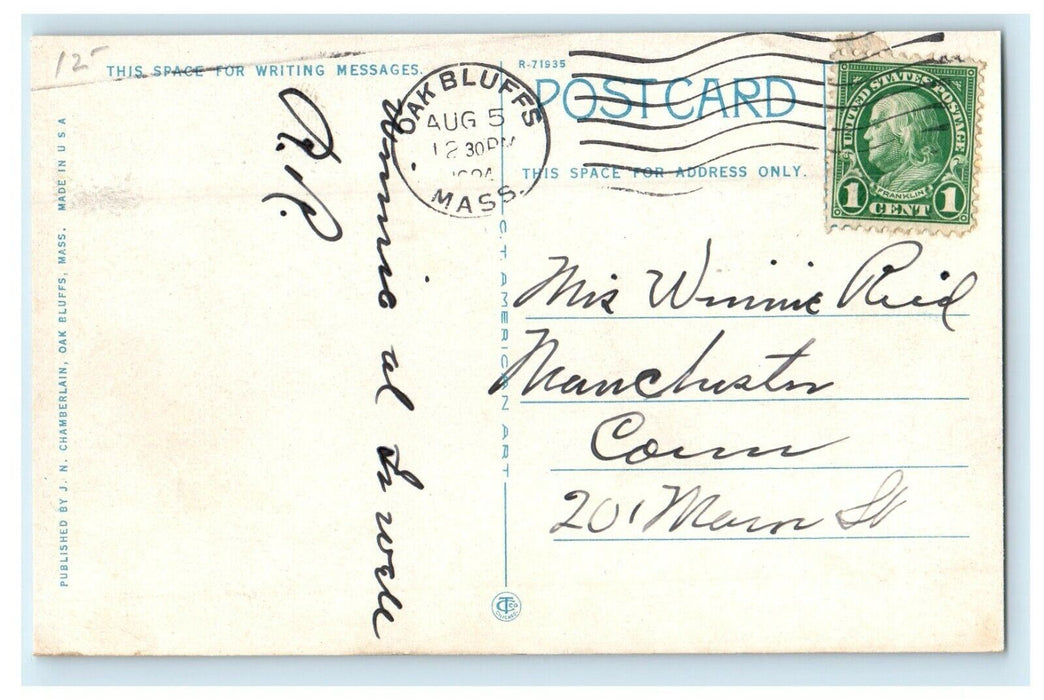 1924 Oak Bluffs Bathing Beach Cottage Massachusetts MA Posted Vintage Postcard