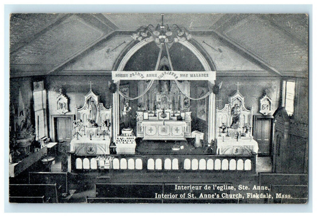 1924 Interior of St Anne's Church Fiskdale Massachusetts MA Postcard