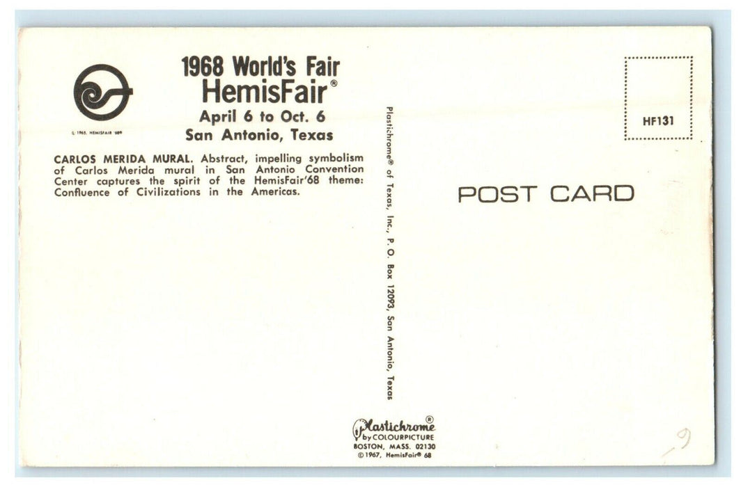 1968 World's Fair Hemisfair, San Antonio Texas TX Antique Postcard