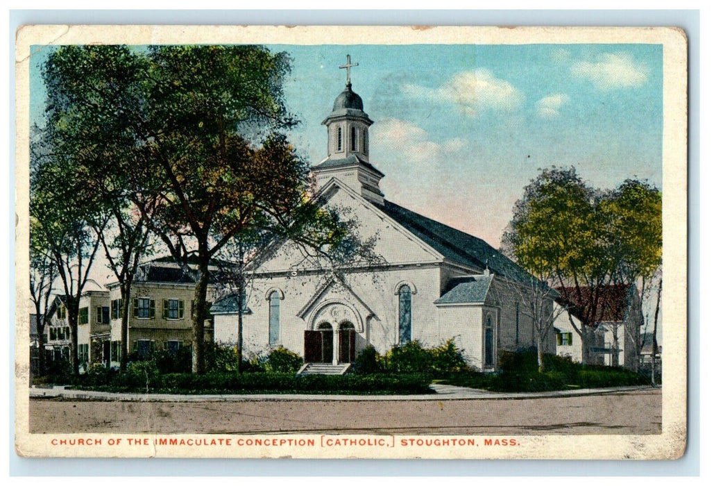 1913 Church of the Immaculate Conception Stoughton, Massachusetts MA Postcard