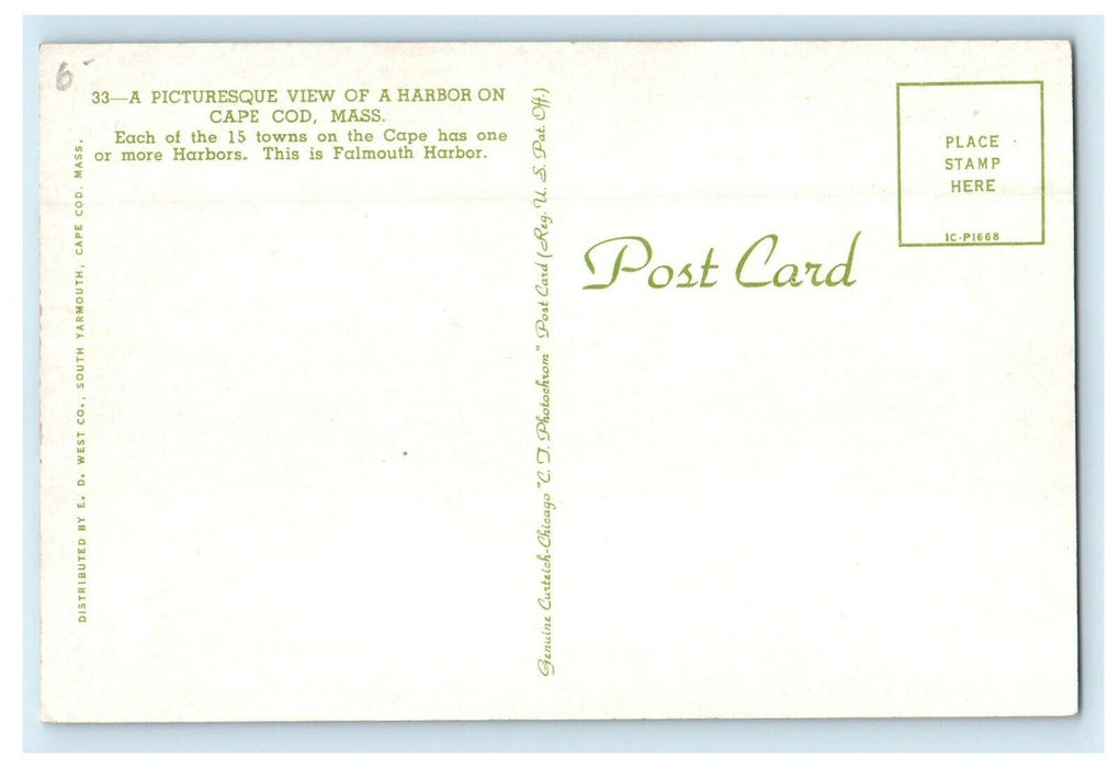1911 A Picturesque View on Harbor, Cape Cod Massachusetts MA Postcard