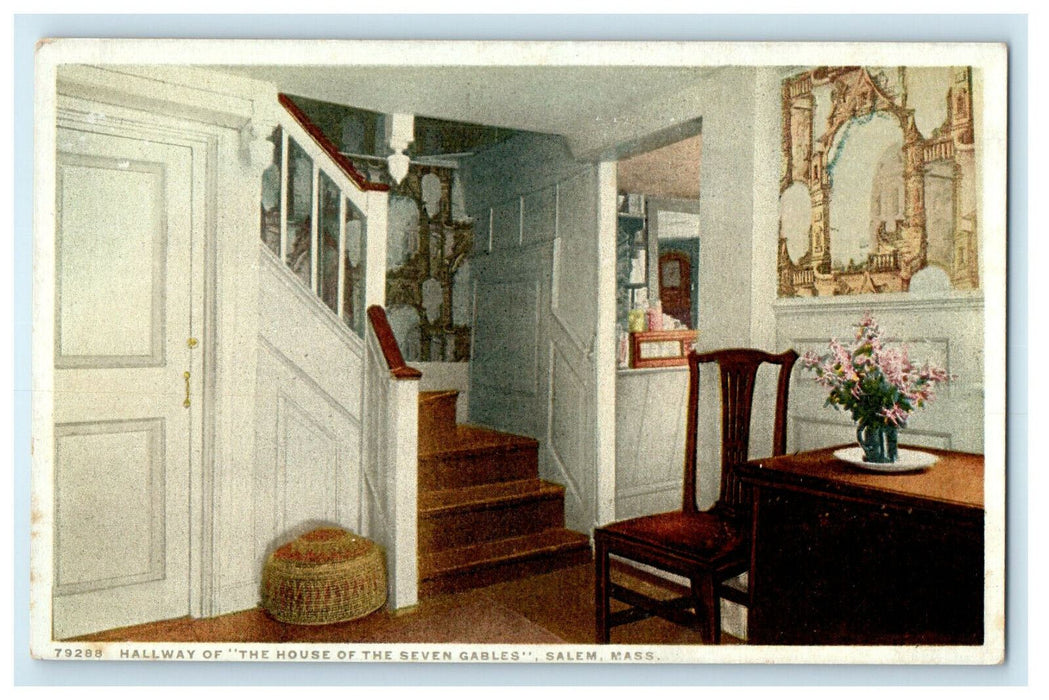 c1910s Hallway of House of Seven Gables Massachusetts MA Phostint Postcard