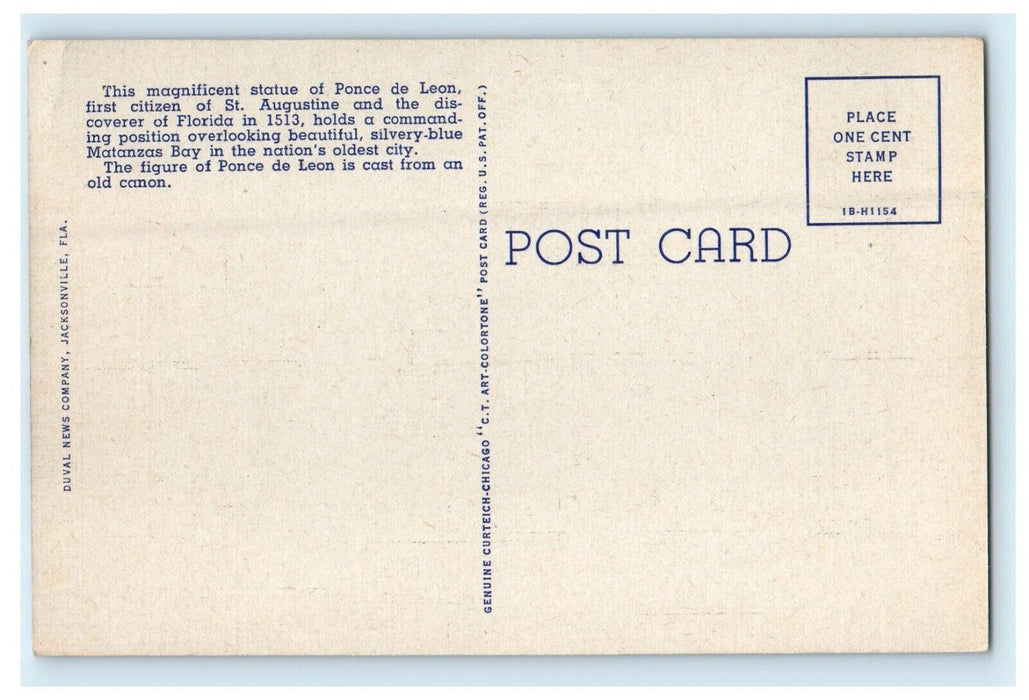 St. Augustine Florida FL, Ponce De Leon Monument And Circle Cars View Postcard