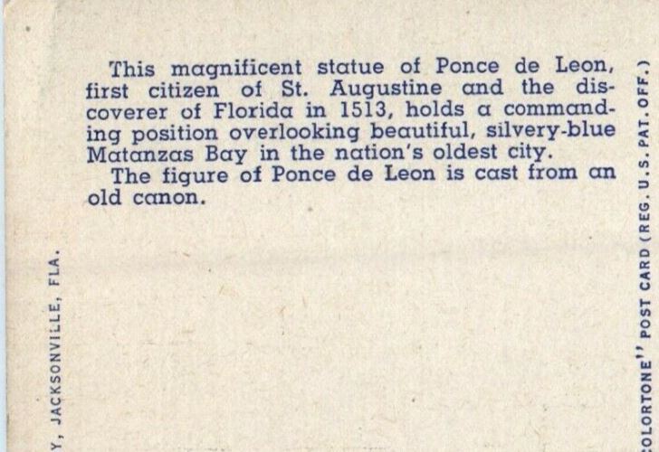 St. Augustine Florida FL, Ponce De Leon Monument And Circle Cars View Postcard