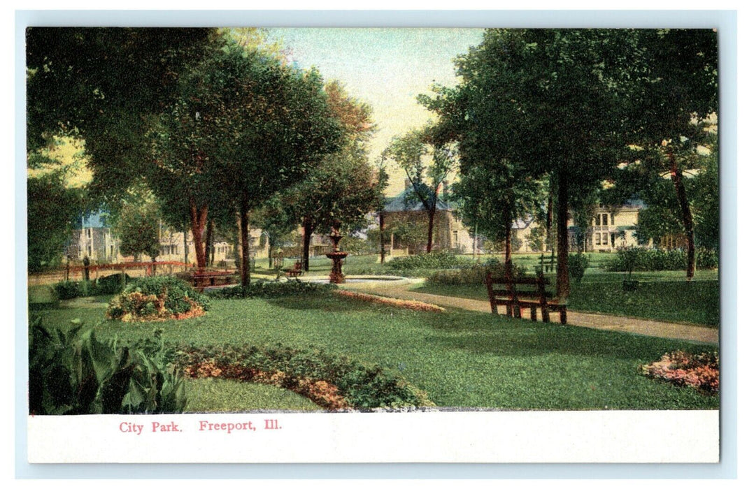 City Park Freeport Illinois c1905 Germany Vintage Antique Postcard