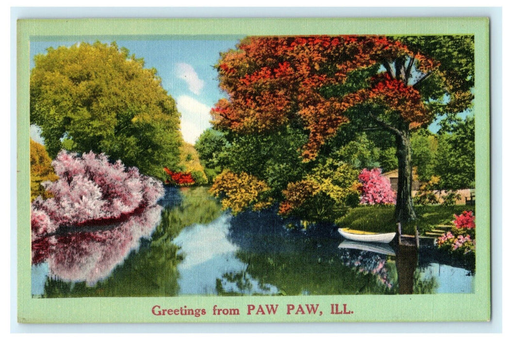 Greetings From Paw Paw Illinois Spring Lake c1940 Vintage Antique Postcard