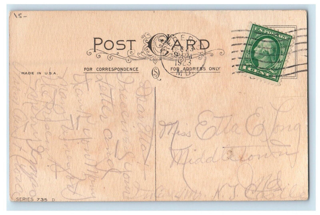1923 Christmas Boy Girl Playing Snow Ball Winter Shovel Embossed Postcard