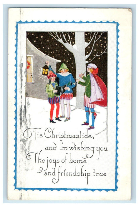 1929 Christmastide Girls Boy Caroling Winter Snow Glen Rock PA Antique Postcard