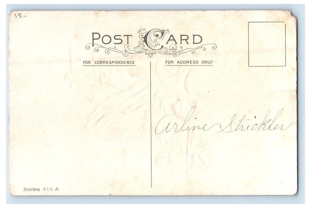 c1910's Joyous Christmas Boy Eating Pie Fruits Bowl Antique Embossed Postcard
