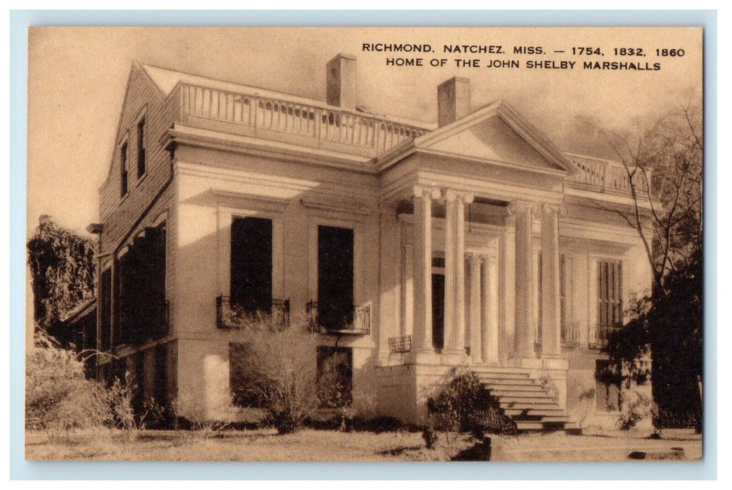c1940s John Shelby Marshalls Home, Richmond Natchez Mississippi MS Postcard