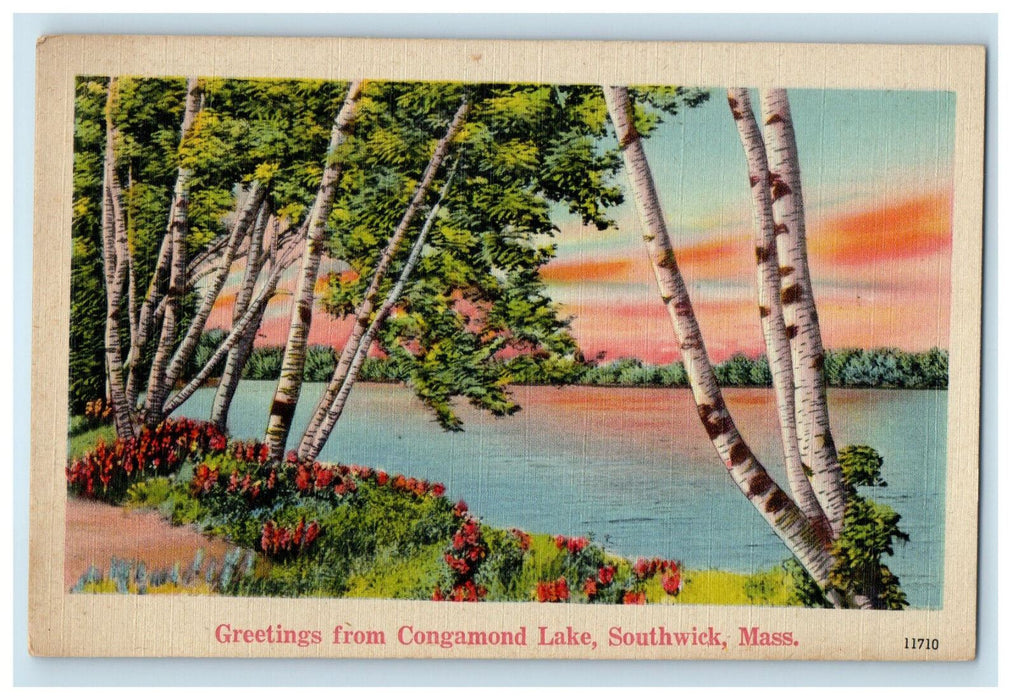 c1930s Greetings from Congamond Lake Soutwick Massachusetts MA Postcard