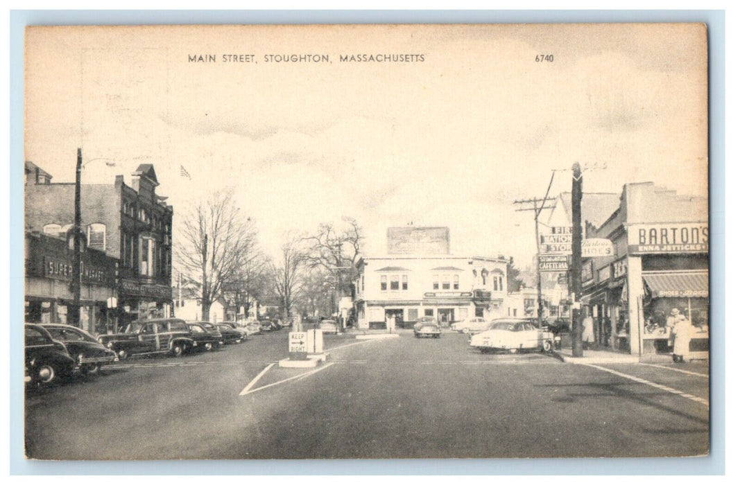 c1940s Main Street, Stoughton, Massachusetts MA Unposted Vintage Postcard