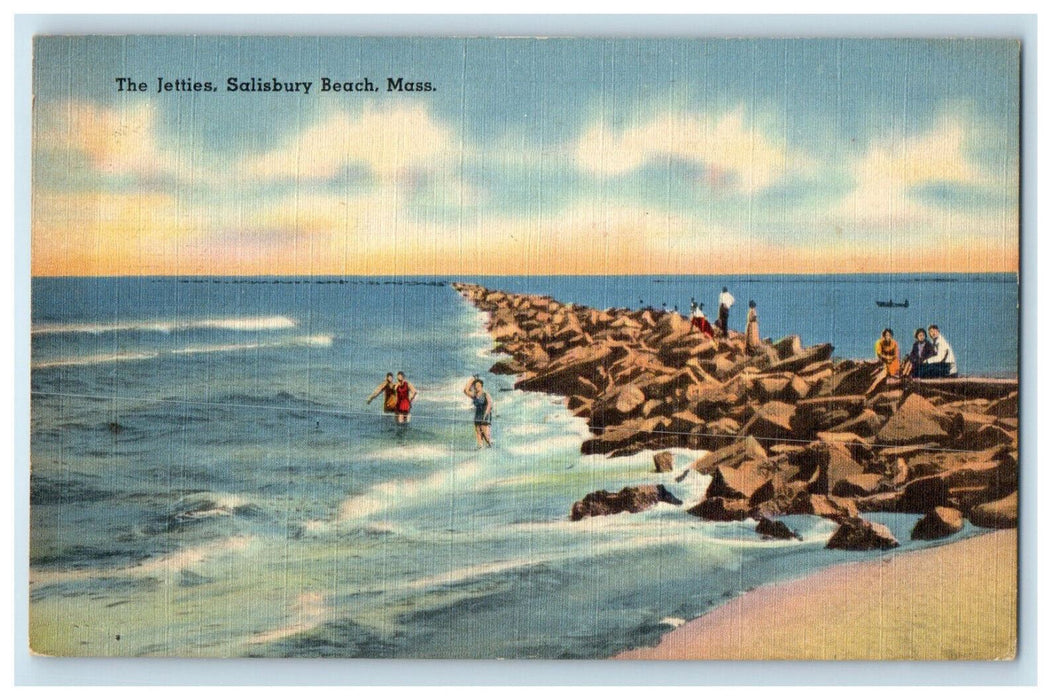 1954 The Jetties, Salisbury Beach, Massachusetts MA Vintage Postcard