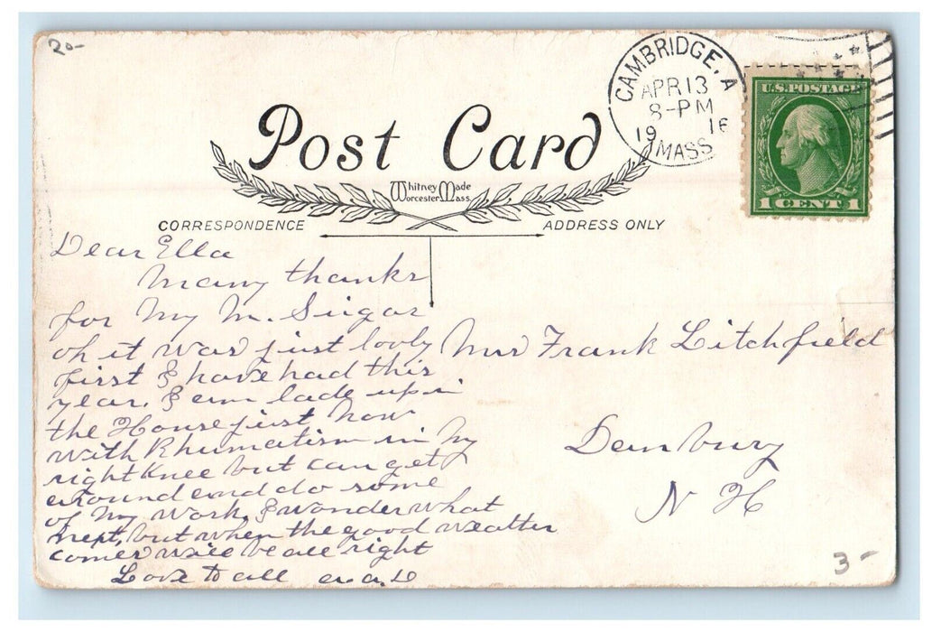 1916 Easter Greetings Little Girl Dancing Bunny Rabbit Posted Antique Postcard