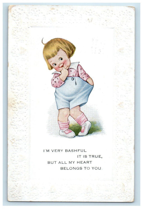 1917 Valentine Cute Little Girl Finger Bite The Pink Of Pefecction Postcard