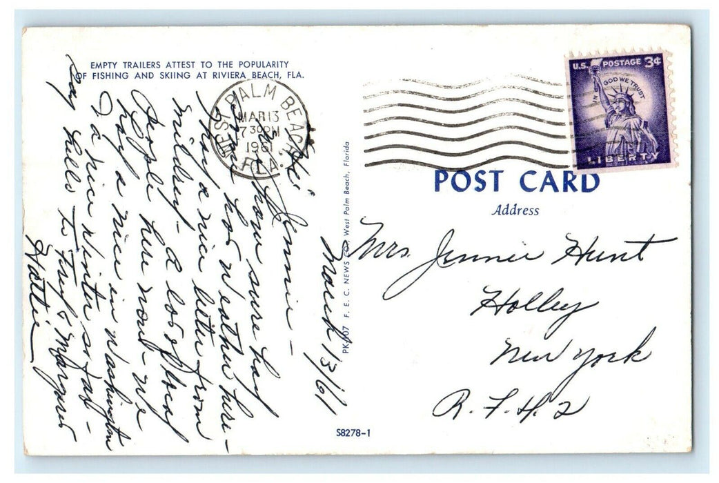 1961 Empty Trailers Attest Fishing And Skiing Rivera Beach Florida FL Postcard