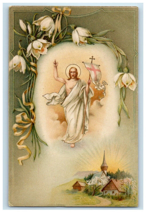 c1910's Easter Jesus Christ Cross Flowers Religious Embossed Antique Postcard