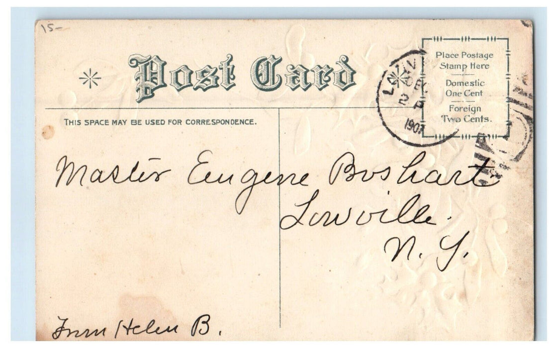 1907 Christmas Girl Dress Up Holly Berries Louisville New York NY Postcard